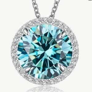 MOISSANITE 5 c.t.w Cyan Blue Necklace GRA CERTIFIED
